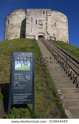 YORK, UK - AUGUST 25TH 2015: A view of the entrance to the historic Cliffords Tower in York, on 25th August 2015.