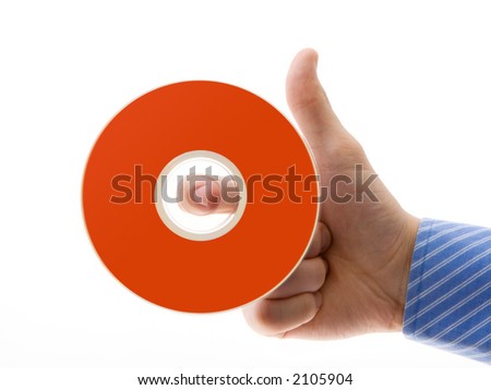 A Hand with cd or dvd, isolated on white