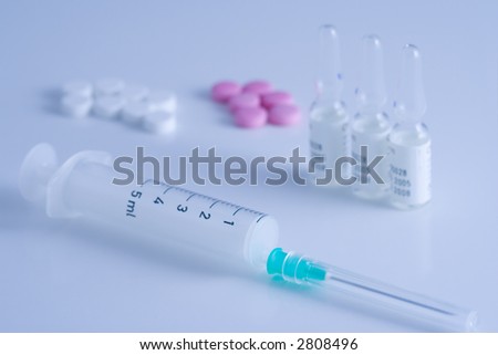 Syringe with medicaments, used color filter on flash