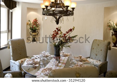 luxury interior dining room waiting for dinner
