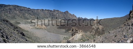 Panoramic view of dry, sun-heated Teide caldera, Canary islands, Spain