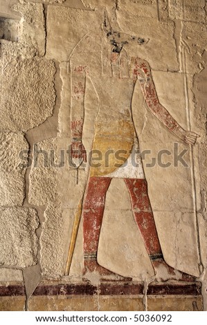 Anubis fresco painting in the Temple of Queen Hatshepsut, Luxor, Egypt