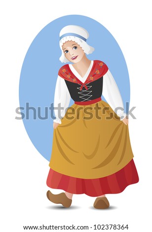 Young Lady In Traditional French Folk Costume Stock Vector Illustration ...