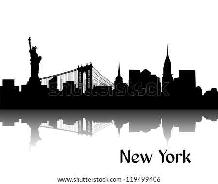 Black silhouette of New York, USA, with reflection