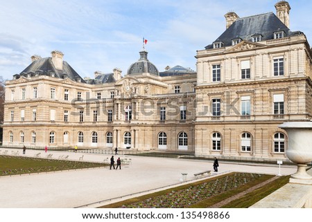 PARIS, FRANCE - MARCH 5: Luxembourg Palace in early spring in Paris on March 5, 2013. The palace was built as a royal residence for Marie de Medicis in 1615