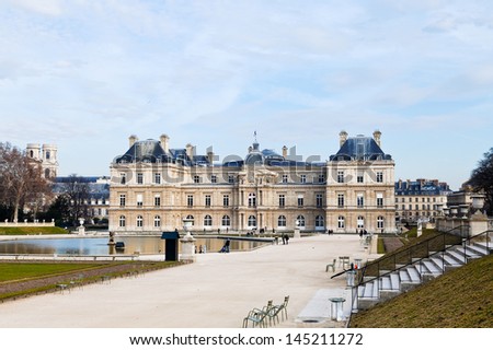 PARIS, FRANCE - MARCH 5: view of Luxembourg Palace in early spring in Paris on March 5, 2013. The palace was built as royal residence for Marie de Medicis in 1615