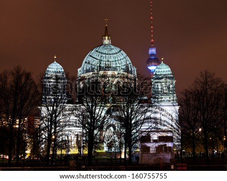 BERLIN, GERMANY - OCTOBER 17: Festival of lights and Berliner Dom in Berlin, Germany on October 17, 2013. FESTIVAL OF LIGHTS is one of the large illumination festivals in the world since 2005