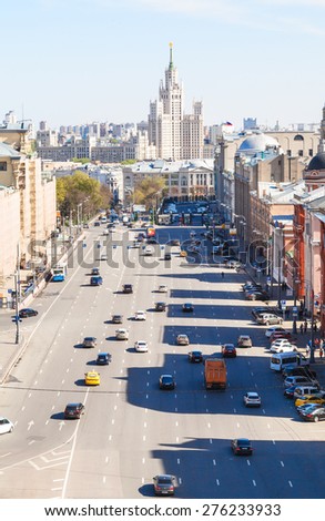 MOSCOW, RUSSIA - MAY 7, 2015: view of Lubyanskay and Novaya Square in spring day. Lubyanka is square in hitorical center of Moscow city, it is about 900 metres north east of Red Square.