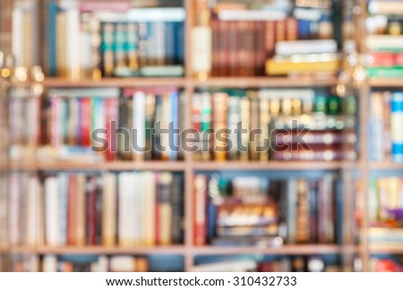 defocused background from many books in library
