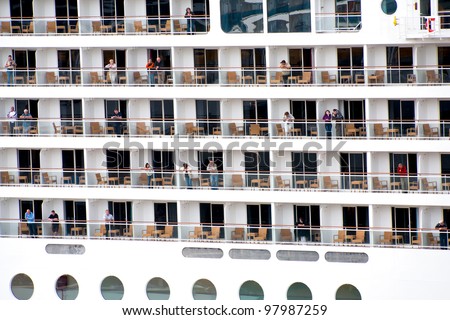 COPENHAGEN - SEPTEMBER, 10: Tourists on cruise liner in Copenhagen, on September 10, 2011. Port established record in 2011: number of passengers were up13% and were more than 355 ocean cruise vessels
