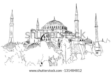 Quick Sketch Of Aya Sofya Mosque Stock Vector Illustration 131484812 ...