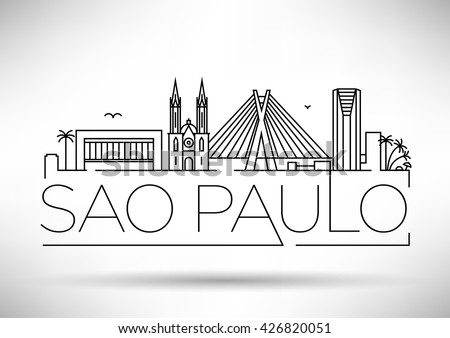 Minimal Sao Paulo City Linear Skyline with Typographic Design
