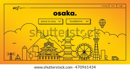 Osaka Modern Web Banner Design with Vector Linear Skyline