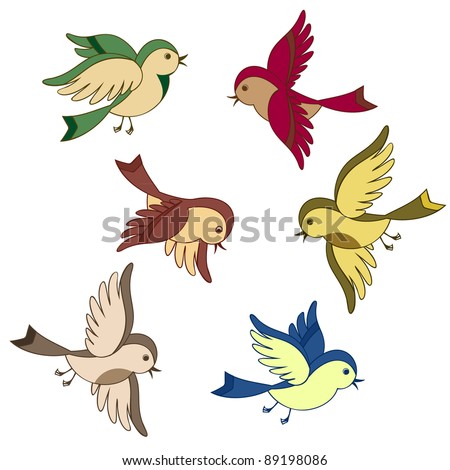 Set Of Flying Bird Cartoon Stock Vector Illustration 89198086 ...