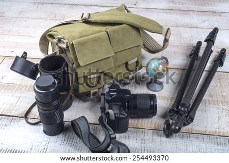 Bag and appliances for photography top view