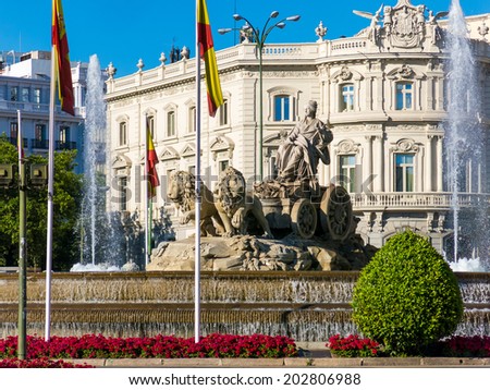 July 2, 2014 MADRID Cibeles and America House (Palacio de Linares): cultural landmarks and iconic monuments center of the city. In Madrid, Spain, on July 2, 2014.