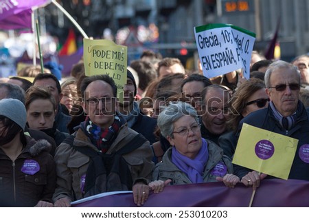 MADRID - JAN 31: Thousands gather to protest for economic equality in Madrid, Spain on January 31, 2015.More than 100,000 people collapse Madrid in the March change Podemos