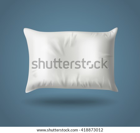 White Pillow on Blue Background with Real Shadow. Top View of a Soft Colorful Pillow with Copy Space for Tex or Image. Vector illustration EPS10