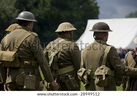 Rear View Of Some Ww1 British Soldiers Marching Away Stock Photo ...