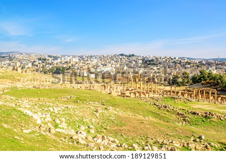 Scenic view of the ancient Jerash\'s City in Gerasa, Jerash, Jordan.