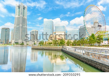 Yokohama MM21 Area in Yokohama, Japan on July 12, 2014. MM21 is a large urban development and the central business district of Yokohama, Japan.