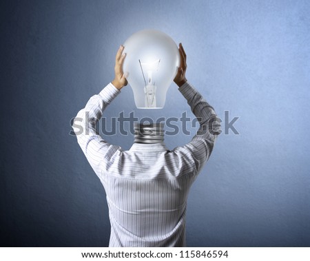 idea concept, lamp head businessman