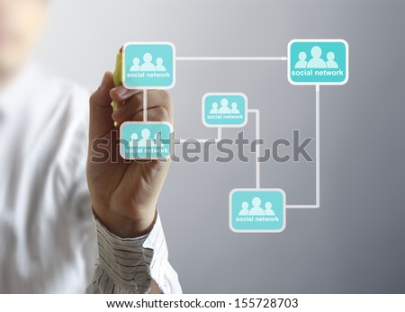 Business man drawing social network structure