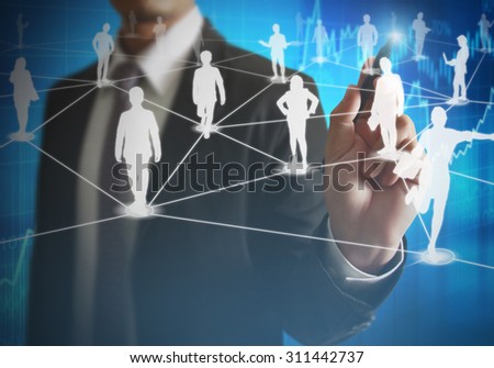 Business man drawing social network structure