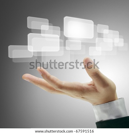 hand pushing  on a touch screen interface