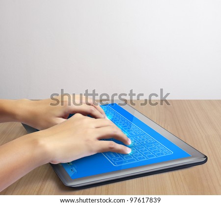 hands are pointing on touch screen ,touch-pad