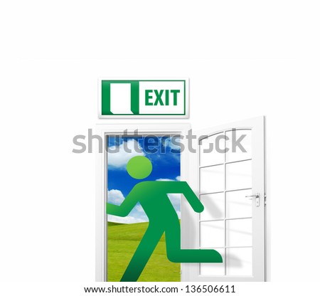 Human sign opening the exit door