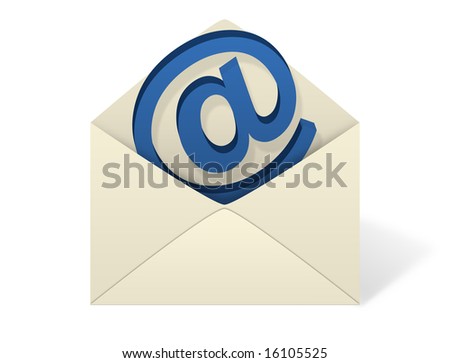 An illustration of an envelope open with an emerging at  symbol coming out from inside the envelope.