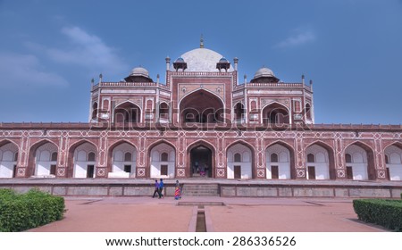New Delhi, INDIA - MAY 27: View of the Humayun\'s Tomb at New Delhi, where lots of tourist visit to see the architecture, where this photo was taken on 27 May 2015.This is the best maintained monument.