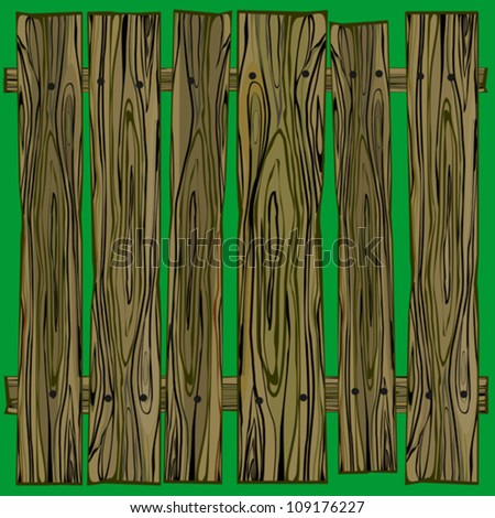 Brown Wooden Isolated Fence on Green Background, Vector Illustration