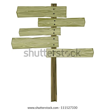 Isolated Wooden Road Sign on White Background, Vector Illustration