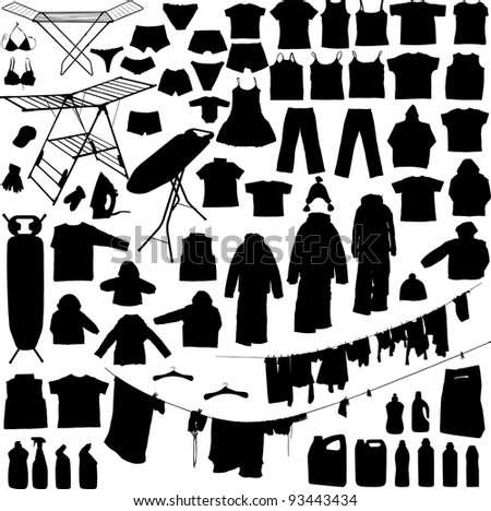 Laundry Objects Black And White Silhouettes Including Hangers ...