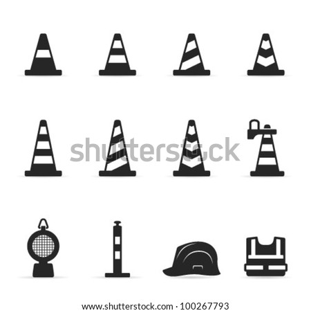 Traffic warning sign icon set in single color.Transparent shadows placed on layer beneath.
