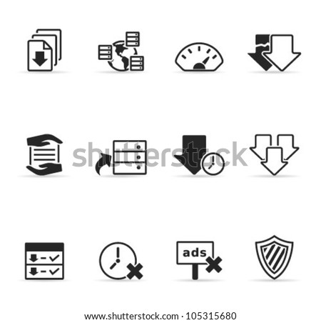 File sharing icon set. Transparent shadows placed on separated layer.