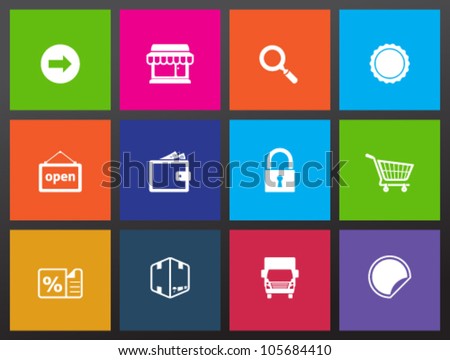 E-commerce icon set in metro style.