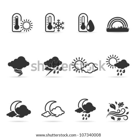 Weather icon set  in single color. Transparent shadows placed on separated layer.