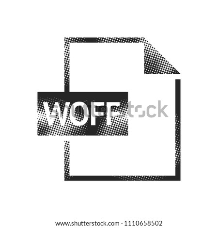 File format icon in halftone style. Black and white monochrome vector illustration.