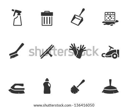 Cleaning tool icon series  in single color.