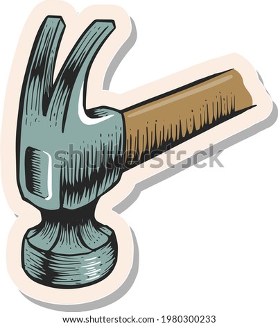 Hand drawn claw hammer icon woodworking tool in sticker style vector illustration
