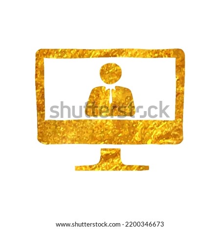 Hand drawn Webinar icon in gold foil texture vector illustration