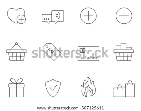 E-commerce icons in thin outlines. Sale, shopping.