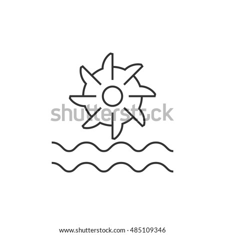 Water turbine icon in thin outline style. Energy renewable green environment