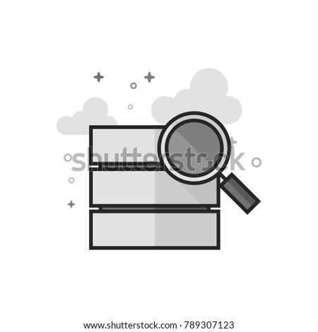 Database search icon in flat outlined grayscale style. Vector illustration.