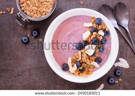 Similar – Image, Stock Photo Smoothie bowl with fresh berries and sesame served on table