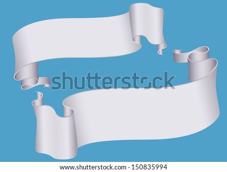 set of two light gray roll of streamer or poster on blue background