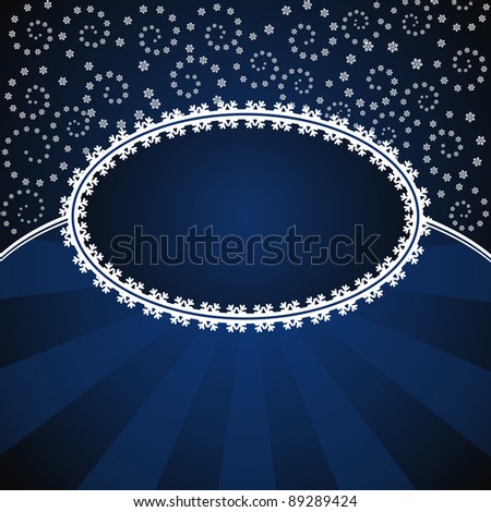 winter blue card with snowflakes and ellipse frame